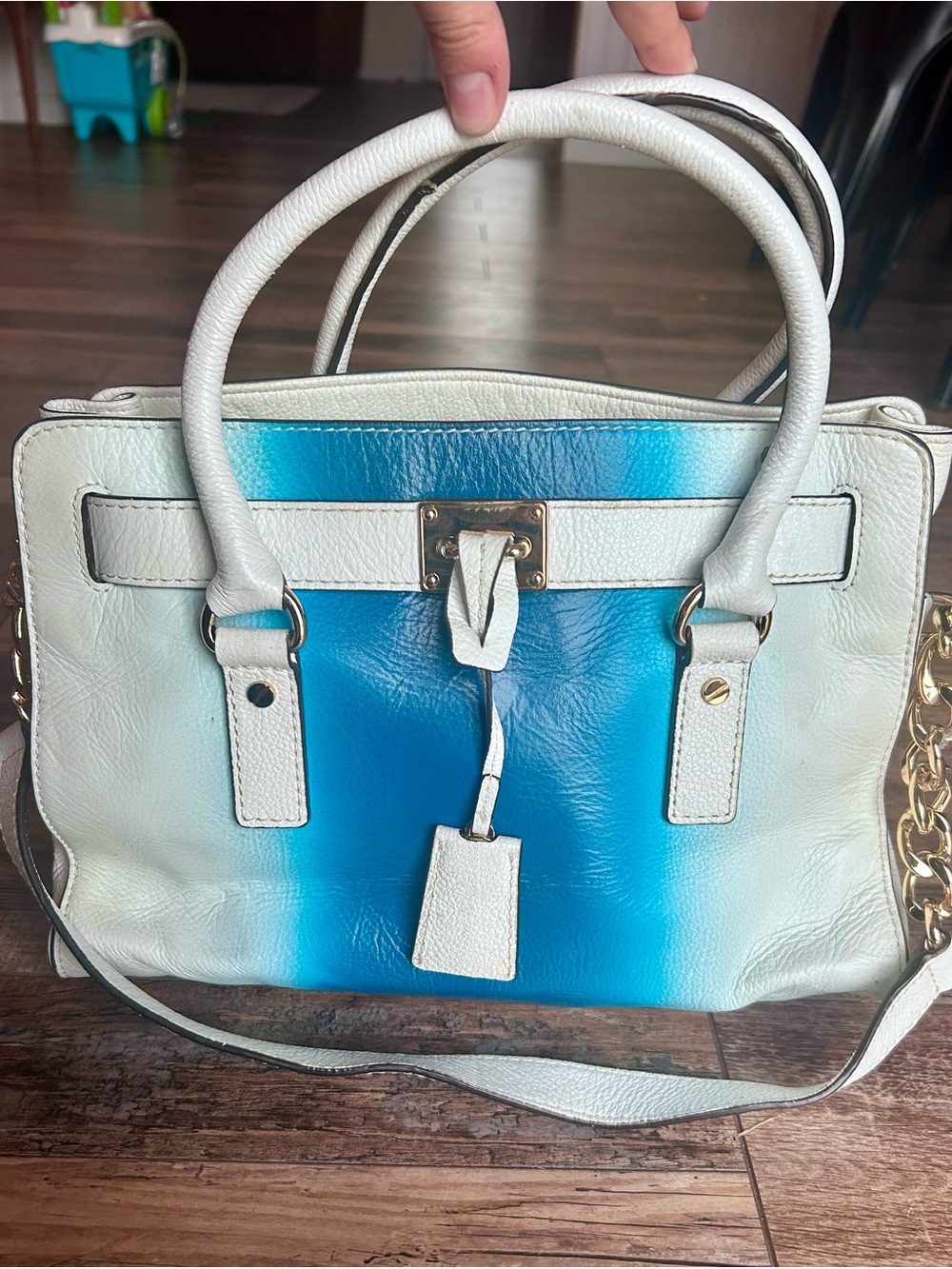 Michael Kors Hamilton Spray Large North South Tote Bag White~Blue